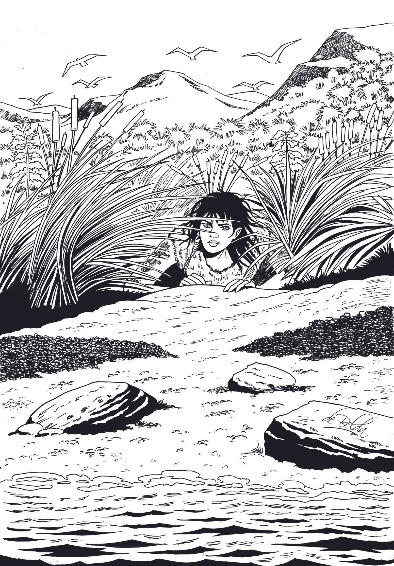 Amah escondida en la playa